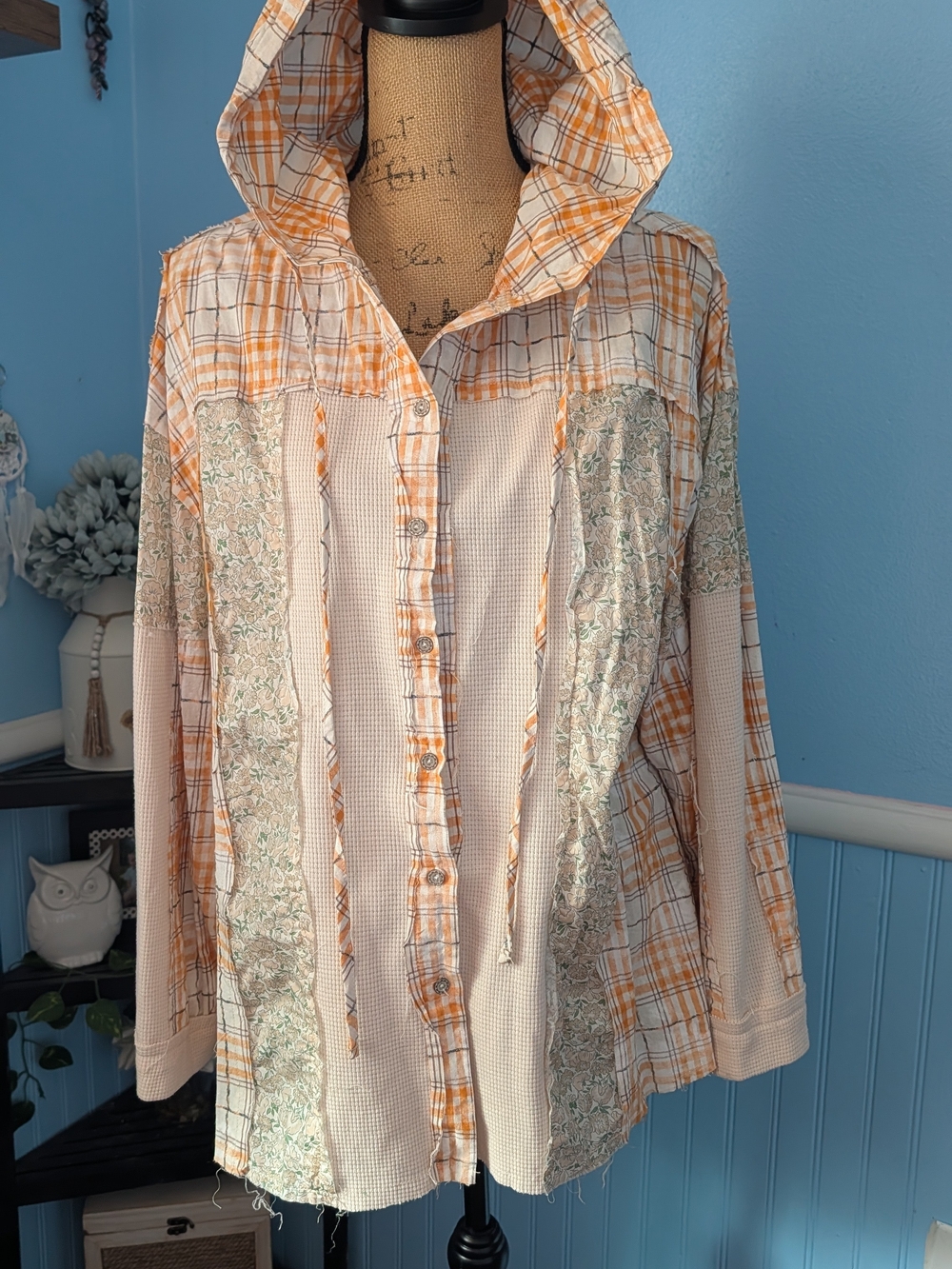 POL Women's Plaid Hooded Patchwork Jacket